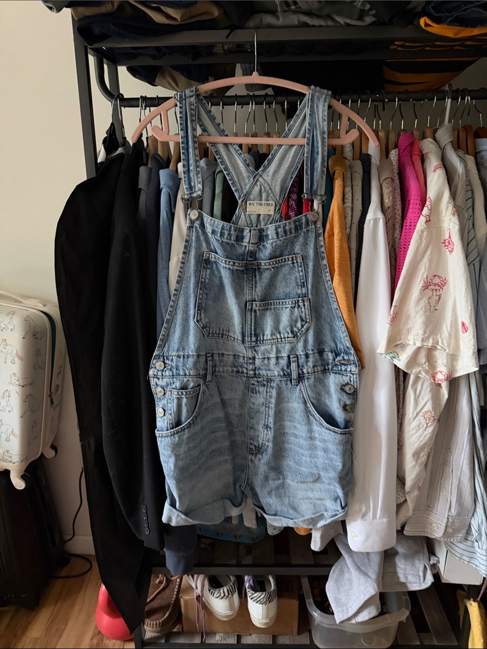 Free People Light Blue Denim Short Overalls